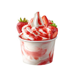 Creamy strawberry ice cream sundae in a paper cup