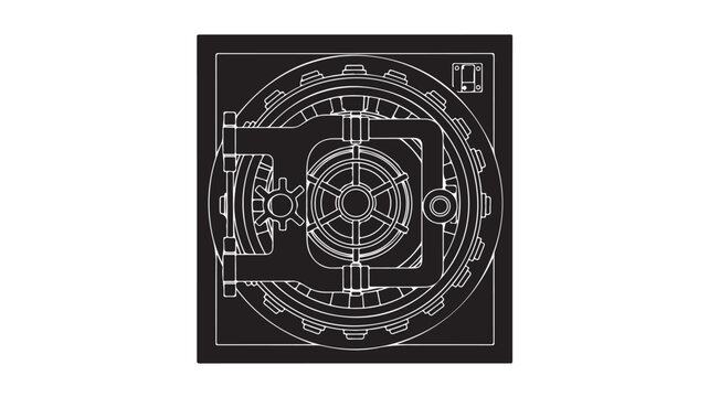 Vault Door Mechanism Blueprint on Black Background