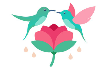 Two Hummingbirds Share a Tender Moment Perched On