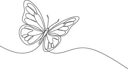 Butterfly continuous line drawing, minimalist insect artwork, abstract nature design, creative flight illustration, whimsical symbol sketch, flat vector illustration © MSTRAMANA