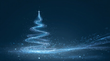 A luminous, ethereal Christmas tree shines with a celestial glow against a dark blue background, embodying festive spirit and holiday cheer.