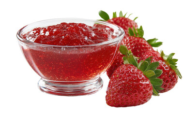 Strawberry jam in a bowl, beside fresh berries