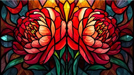 Abstract floral background with two blooming red peony flowers