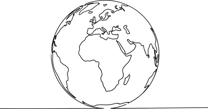 Eastern Hemisphere globe line drawing, Europe Africa Asia sketch, minimalist world map icon, geographic outline art, flat vector illustration