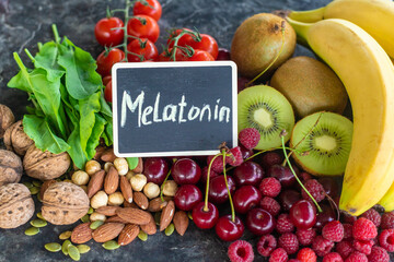 Foods containing melatonin on a beautiful background. Selective focus. © yanadjan