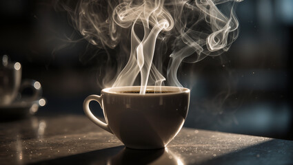 Steaming cup of coffee brings warmth on a chilly morning