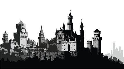Obraz premium Majestic Castle Silhouette Vector Art and Illustration for Creative Projects