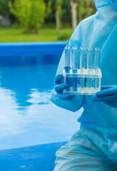 Check the pool water analysis. Selective focus.