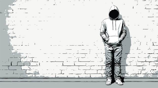 Criminal Caught Standing Beside Wall - Vector Illustration for Security Concepts