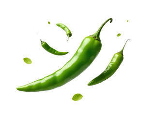 Fototapeta premium A green pepper falls through the air