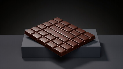 Delicious chocolate bar resting on a sleek display platform