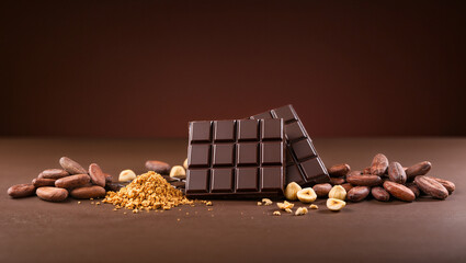 Indulging in rich dark chocolate with cocoa and nuts