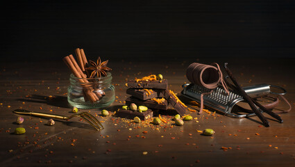 Delightful spices and chocolates creating a warm, cozy atmosphere