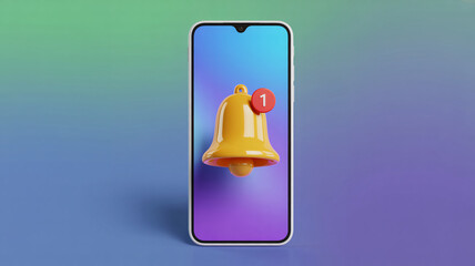Smartphone with notification bell icon on screen