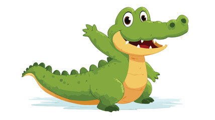 Fototapeta premium Adorable Crocodile Cartoon Waving Vector with Outline Isolated Illustration