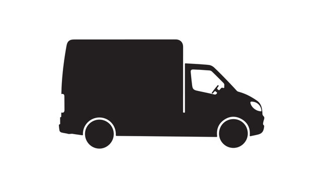 Black Delivery Truck Silhouette Isolated on White Background