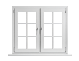 White wooden window isolated on transparent background.
