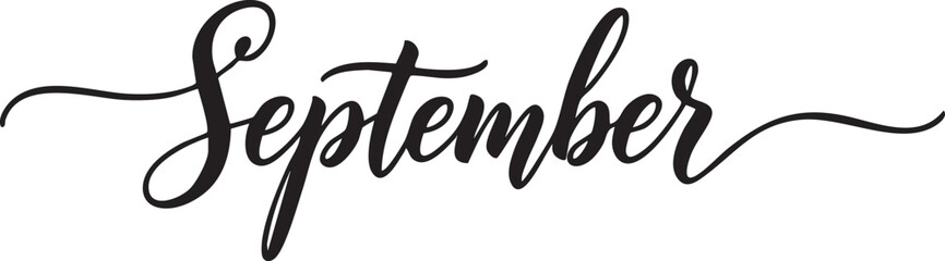 Obraz premium Elegant handwritten September text in a flowing script font perfect for seasonal design and branding