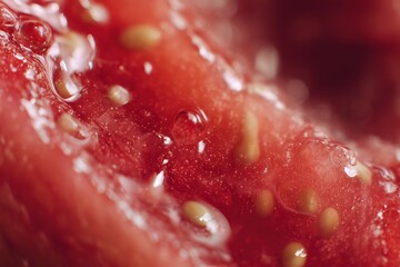 ripe fruit being gently pressed, juice slowly emerging from the surface, extreme close-up, soft natural light, subtle motion, relaxing and sensory ASMR food visual