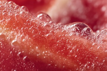 ripe fruit being gently pressed, juice slowly emerging from the surface, extreme close-up, soft natural light, subtle motion, relaxing and sensory ASMR food visual