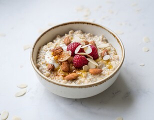 Nutritious Winter-Style Oatmeal Bowl with Fresh Toppings in Minimal Food Composition Highlighting Healthy Breakfast, Warmth, and Comfort