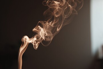 incense smoke slowly rising and twisting in the air, minimalistic composition, warm neutral tones, calm and meditative mood, soft shadows, sensory experience focused on smell and atmosphere