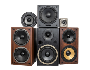 Old audio speaker isolated on transparent background.