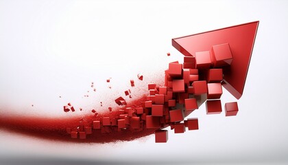 red arrow with scattered cubes effect on clean white background