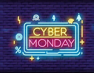 cyber monday deals sale discounts shopping online offers promotion advertising neon sign