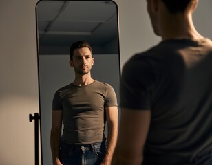 Single Person Looking Into A Mirror Reflecting Diverse Identities And Cultures