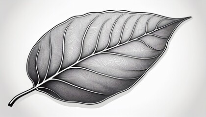 detailed black and white outline of a leaf with veins on white background botanical nature