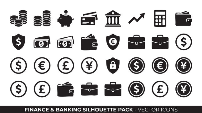 Finance and banking icons, vector illustrations, money symbols