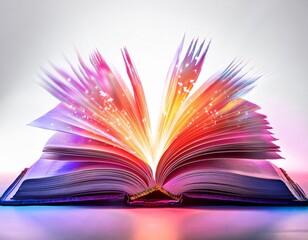 open book with glowing neon light effect on white background
