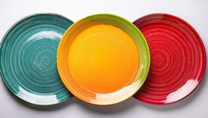 multicolored plate isolated on white background for home decor and tableware design