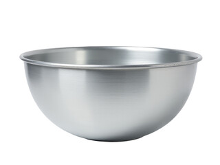 A metal mixing bowl on a white background, ideal for food photography or advertising recipes