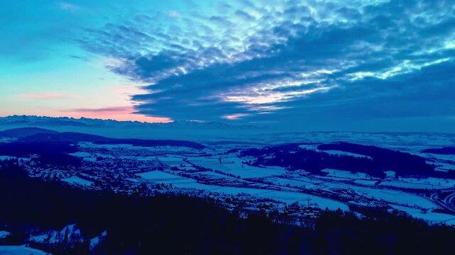Dynamic sunset timelapse with clouds in winter (4K)  