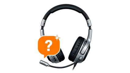 Black and silver headphones with question mark on Transparent Background