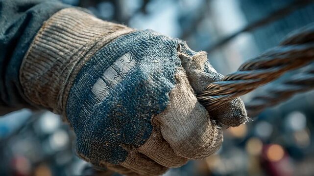 Rough Hands Gripping Rope - Close-Up of Labor, Strength, and Workmanship in a Rustic Setting.