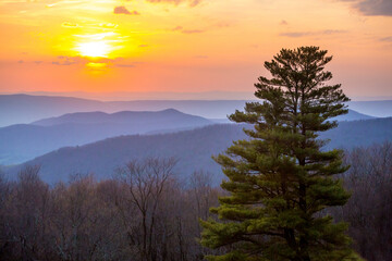 View of the Allegheny mountains at sunset from Shenandoah National Park