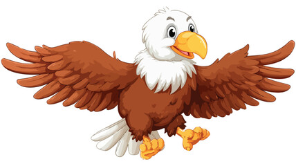 Adorable Cartoon Eagle Vector with Outline Isolated on White Background