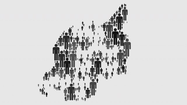 Animated map of Rwanda made up of a collage of human icons