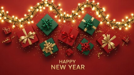 Fototapeta premium Festive New Year celebration with glowing lights and gifts