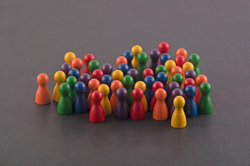 Colorful pawn crowd or team representing diversity and equality