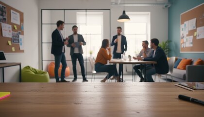 Group of professionals discussing project in modern office setting  