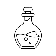 Outline drawing of a mystical potion bottle with bubbly liquid and a stopper Vector