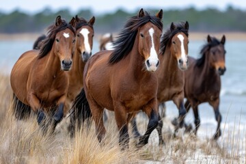 Obraz premium Wild Horses Running on a Beach