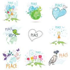 International Day of Peace. Concepts of love, peace, and kindness. A set of posters and postcards for social media