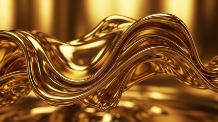 Abstract golden wave with reflective surface