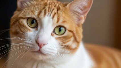 Close-up of a curious orange tabby cat.