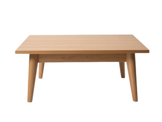 A simple wooden table against a clean white background